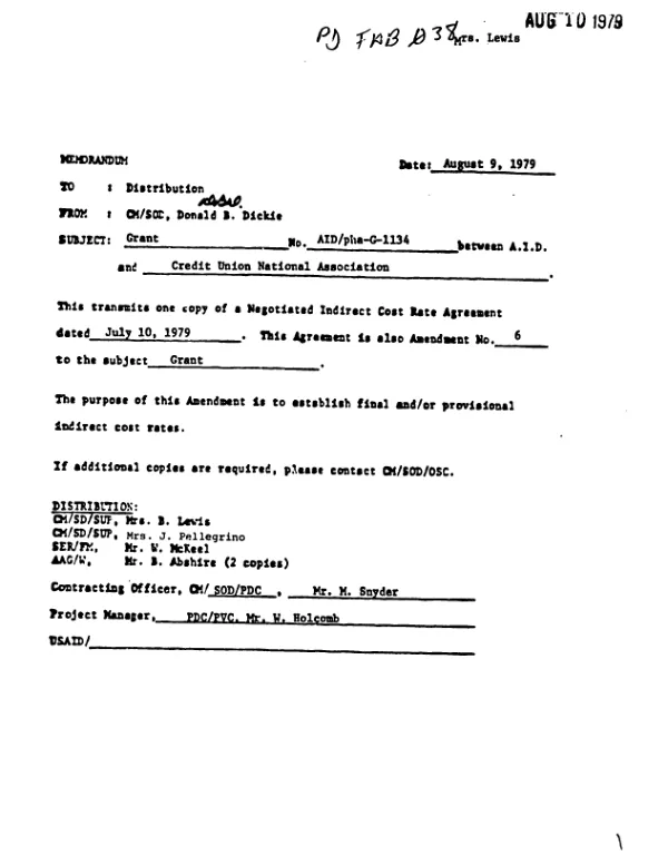 AID grant no. AID/PHA-G-1134 to Credit Union National Association to strengthen technical ability in planning, designing, evaluating and managing credit union programs in LDC"s