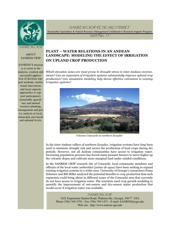 Plant-water relations in an Andean landscape : modeling the effect of irrigation on upland crop production