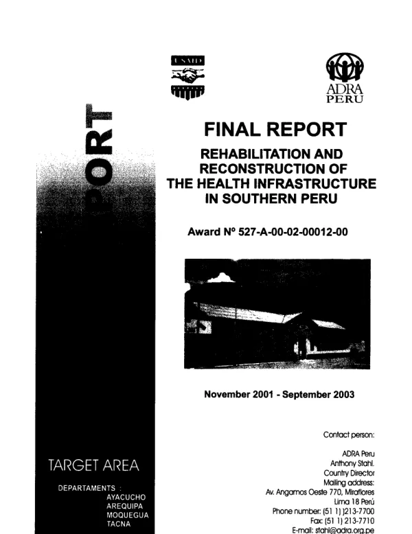 Final report : rehabilitation and reconstruction of the health infrastructure [RRIS] in southern Peru