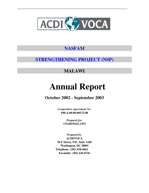 NASFAM [National Smallholder Farmers" Association of Malawi] strengthening project (NSP), Malawi : annual report, October 2002-September 2003
