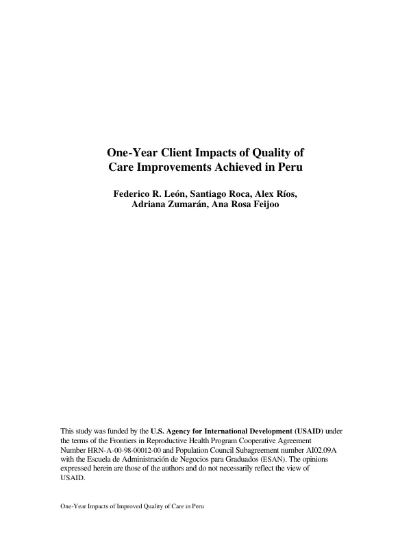 One-year client impacts of quality of care improvements achieved in Peru
