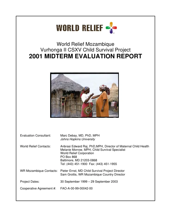 World Relief Mozambique Vurhonga II CSXV child survival project : 2001 midterm evaluation report