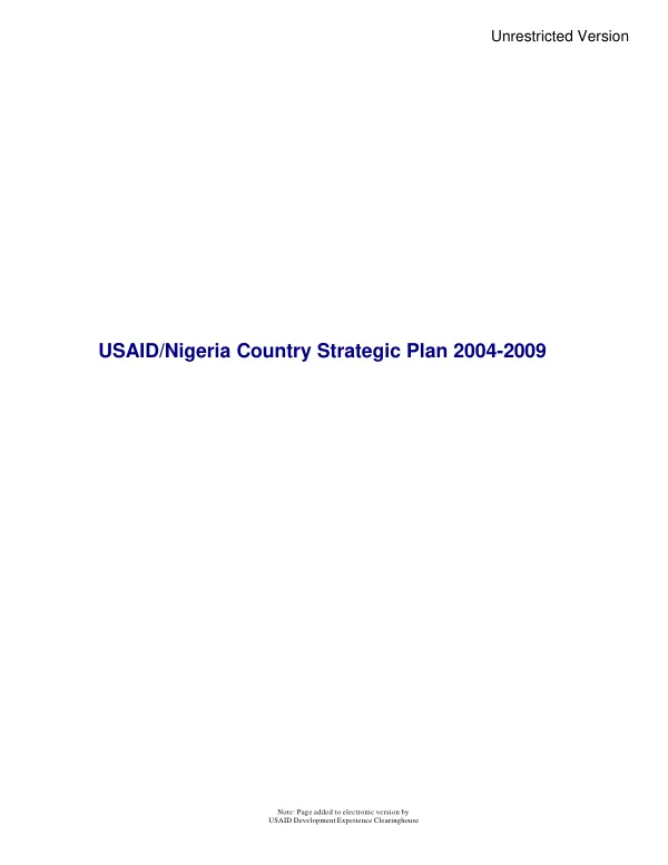 USAID/Nigeria country strategic plan 2004-2009