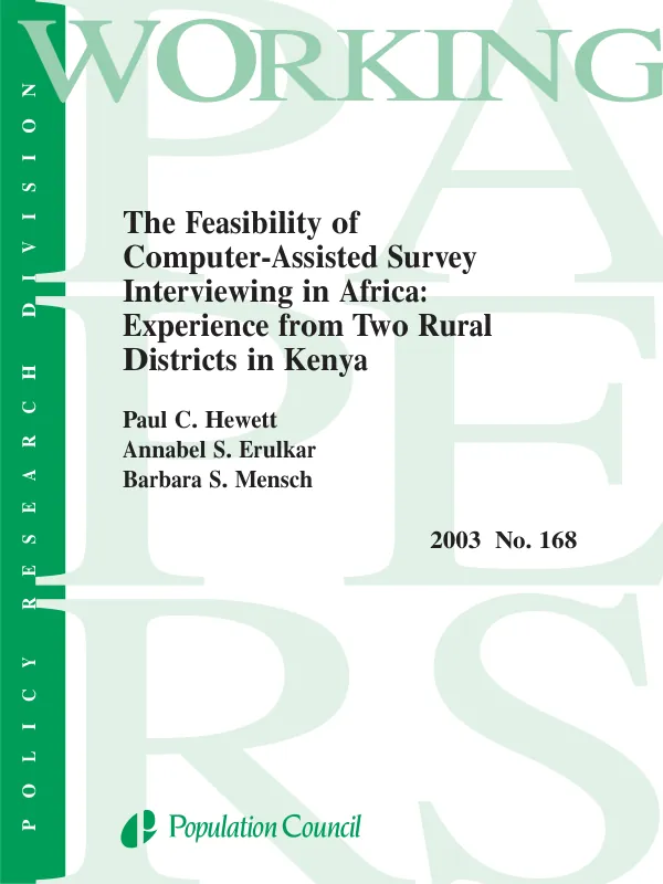 The feasibility of computer-assisted survey interviewing in Africa : experience from two rural districts in Kenya