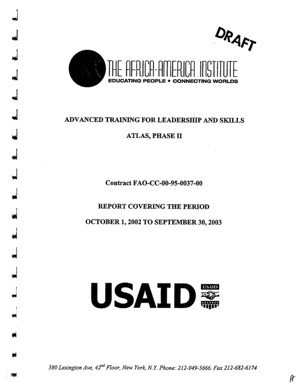 African training for leadership and advanced skills, ATLAS, phase II : contract FAO-CC-00-95-0037-00 [i.e. FAO-C-00-95-00037-00] -- report covering the period, October 1, 2002 to September 30, 2003, [draft]