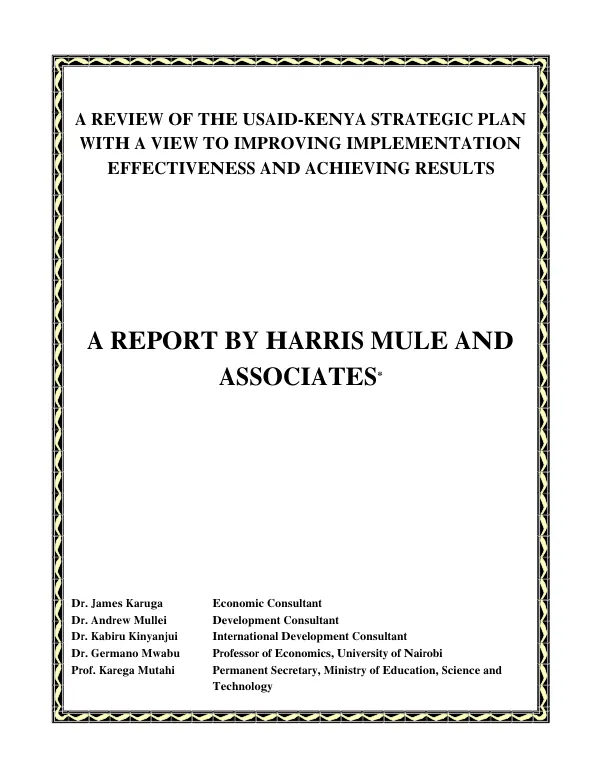 A review of the USAID-Kenya strategic plan with a view to improving implementation effectiveness and achieving results