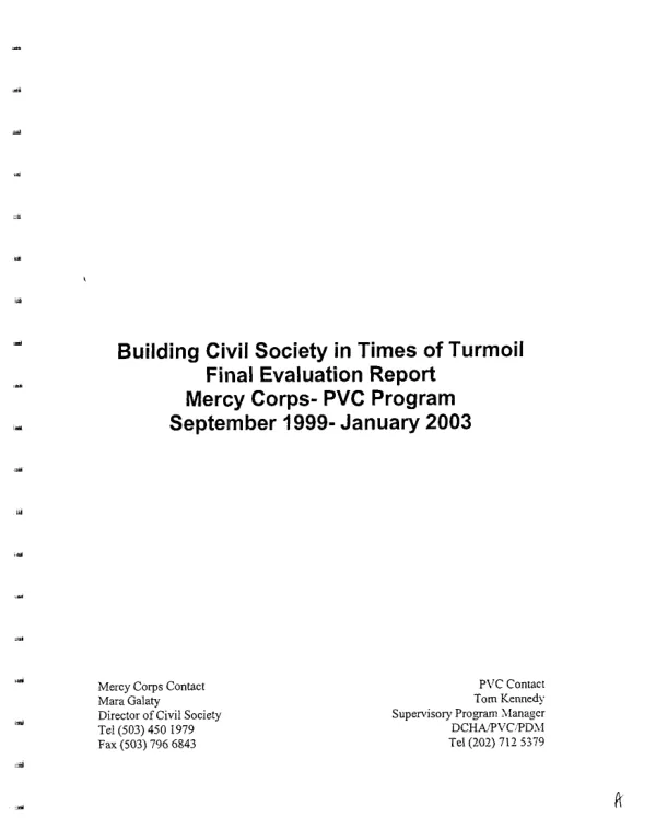 Building civil society in times of turmoil : final evaluation report -- Mercy Corps-PVC program, September 1999-January 2003