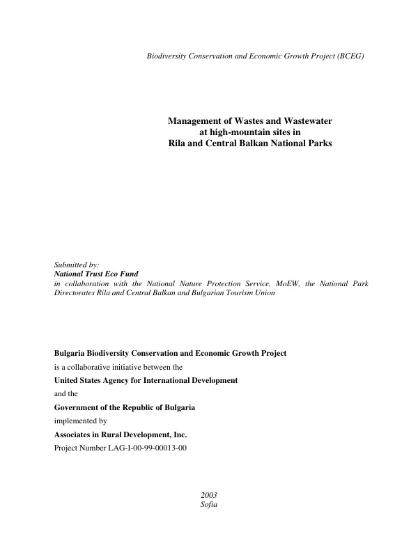Management of wastes and wastewater at high-mountain sites in Rila and Central Balkan National Parks