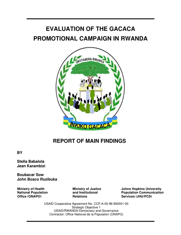 Evaluation of the gacaca promotional campaign in Rwanda : report of main findings