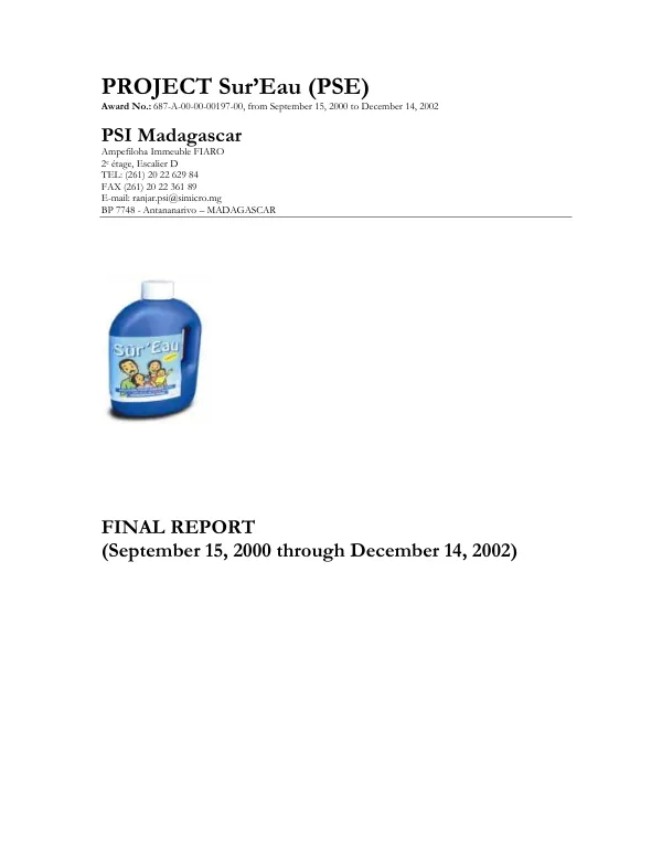 Project Sur"Eau (PSE) : final report (September 15, 2000 through December 14, 2002) -- award no. 687-A-00-00-00197-00 from September 15, 2000 to December 14, 2002