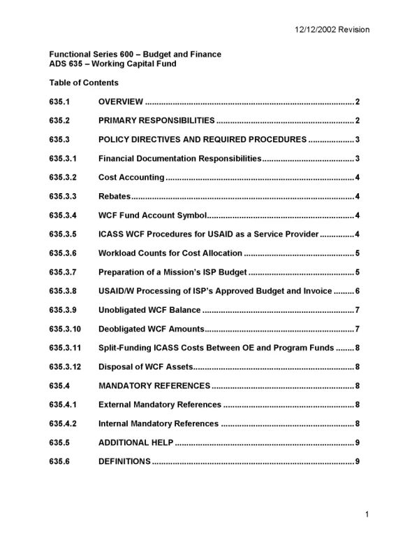 ADS chapter 635 : working capital fund