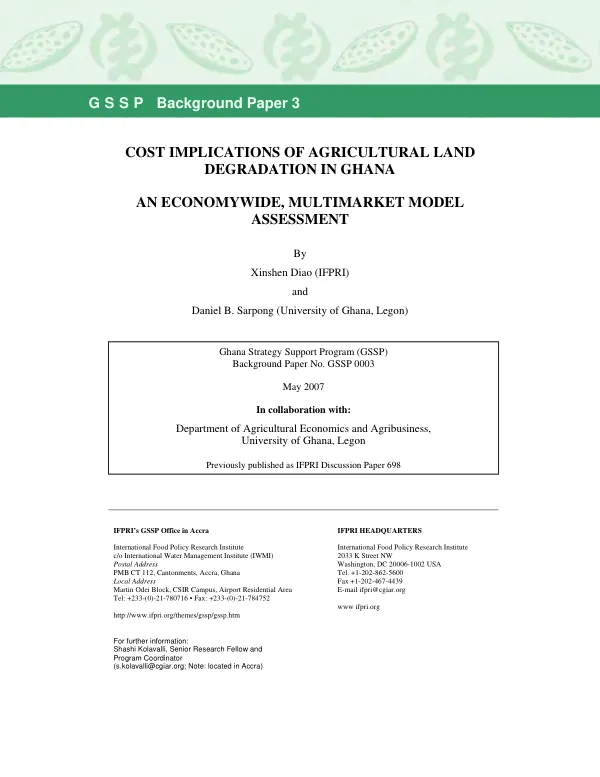 Cost implications of agricultural land degradation in Ghana : an economywide, multimarket model assessment
