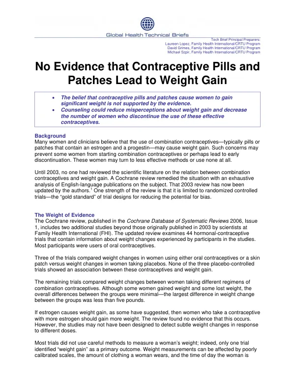 No evidence that contraceptive pills and patches lead to weight gain