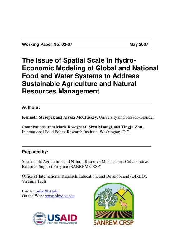 The issue of spatial scale in hydro-economic modeling of global and national food and water systems to address sustainable agriculture and natural resources management