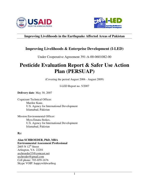 Pesticide evaluation report & safer use action plan (PERSUAP)