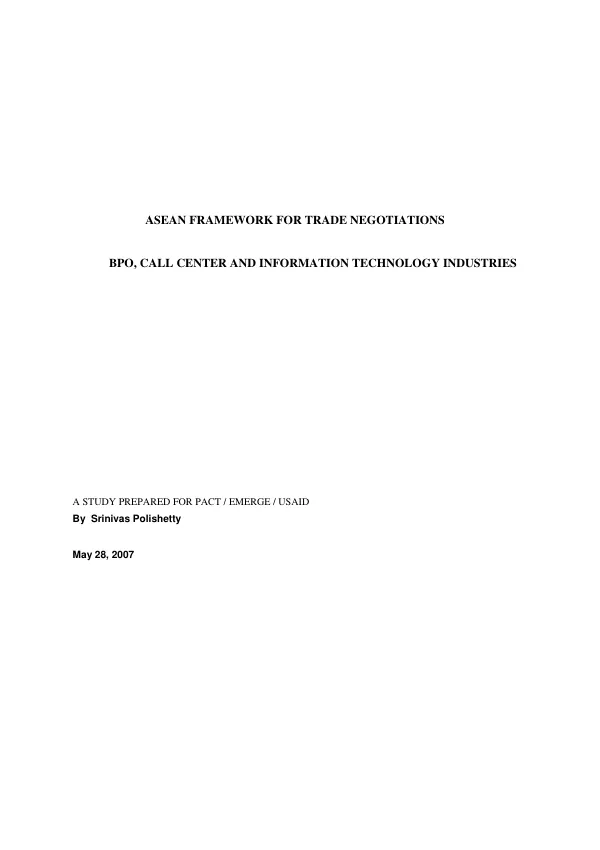 ASEAN framework for trade negotiations : BPO, call center and information technology industries