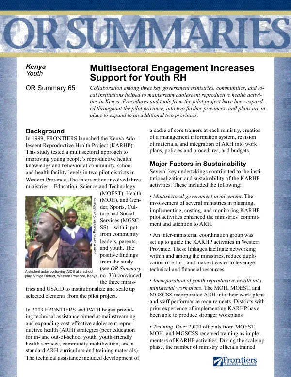 Multisectoral engagement increases support for youth RH