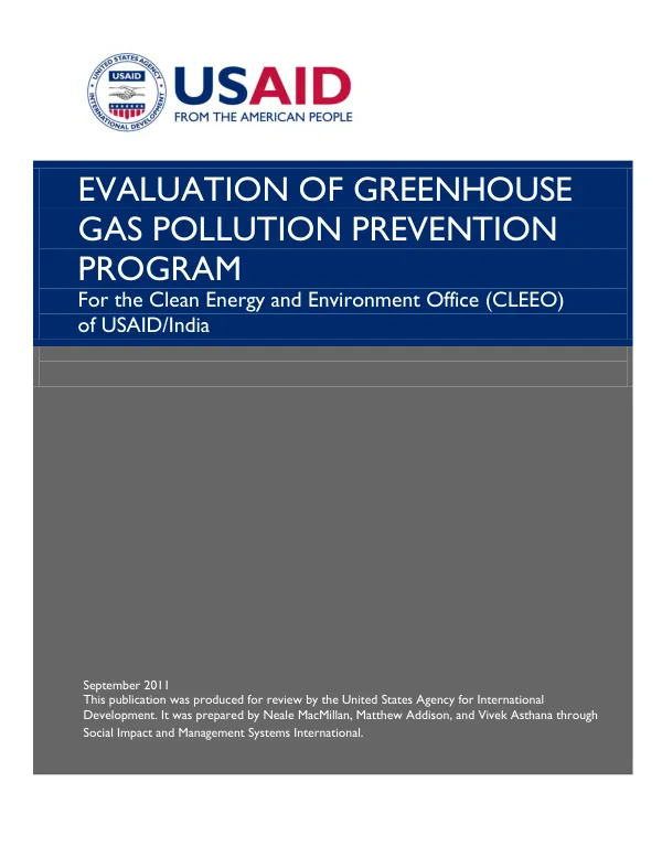 Evaluation of greenhouse gas pollution prevention program for the Clean Energy and Environment Office (CLEEO) of USAID/India