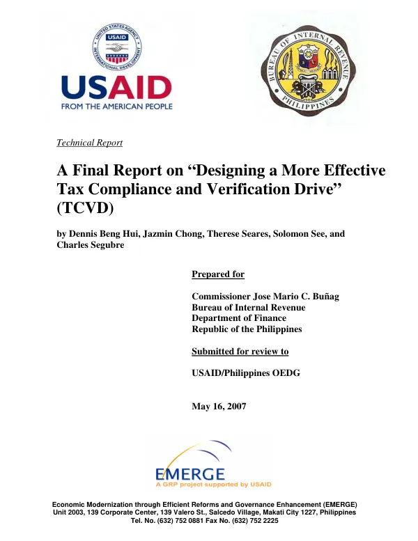 A final report on "designing a more effective tax compliance and verification drive" (TCVD)