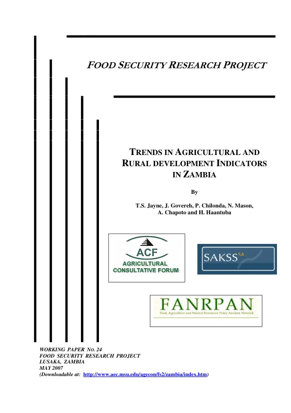 Trends in agricultural and rural development indicators in Zambia
