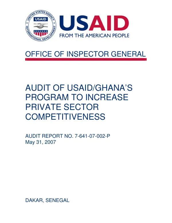 Audit of USAID/Ghana"s program to increase private sector competitiveness
