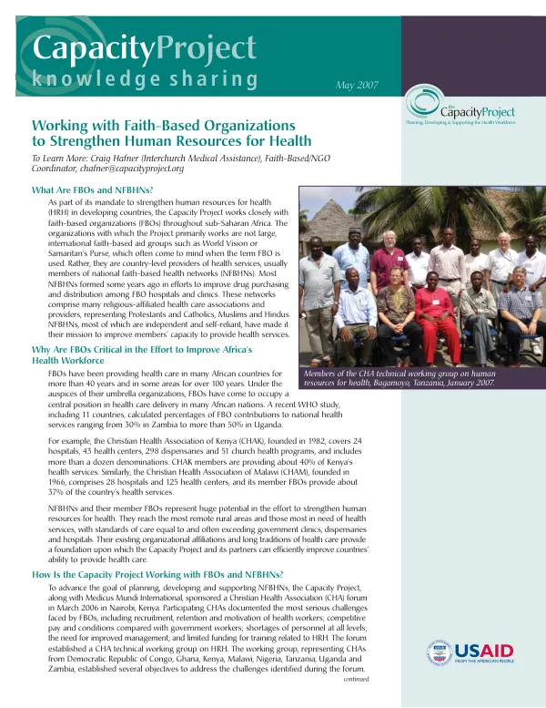 Working with faith-based organizations to strengthen human resources for health