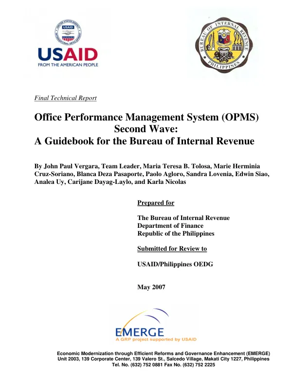 Office performance management system (OPMS) second wave : a guidebook for the Bureau of Internal Revenue
