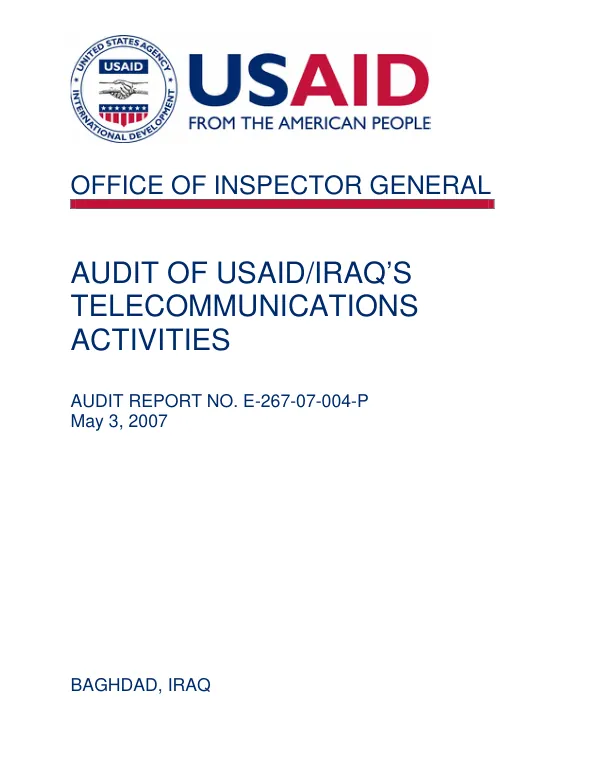 Audit of USAID/Iraq"s telecommunications activities