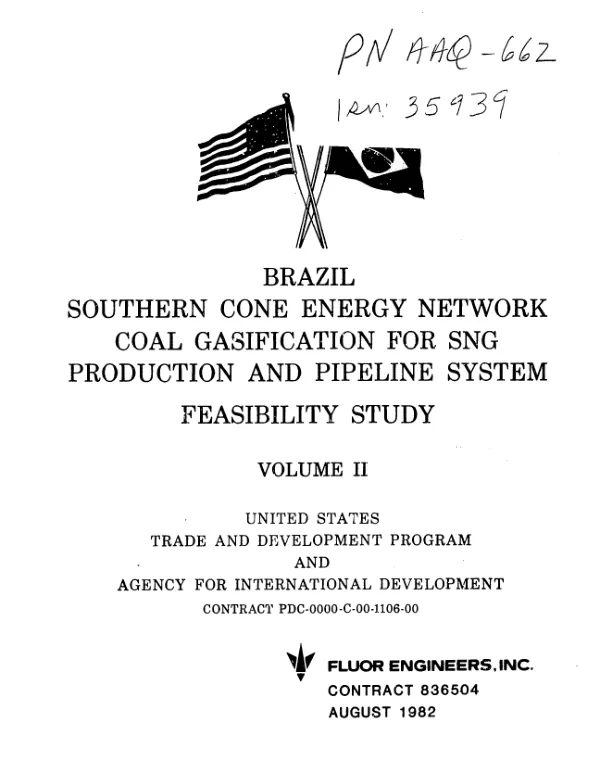 Brazil southern cone energy network coal gasification for SNG production and pipeline system : v. 2, feasibility study