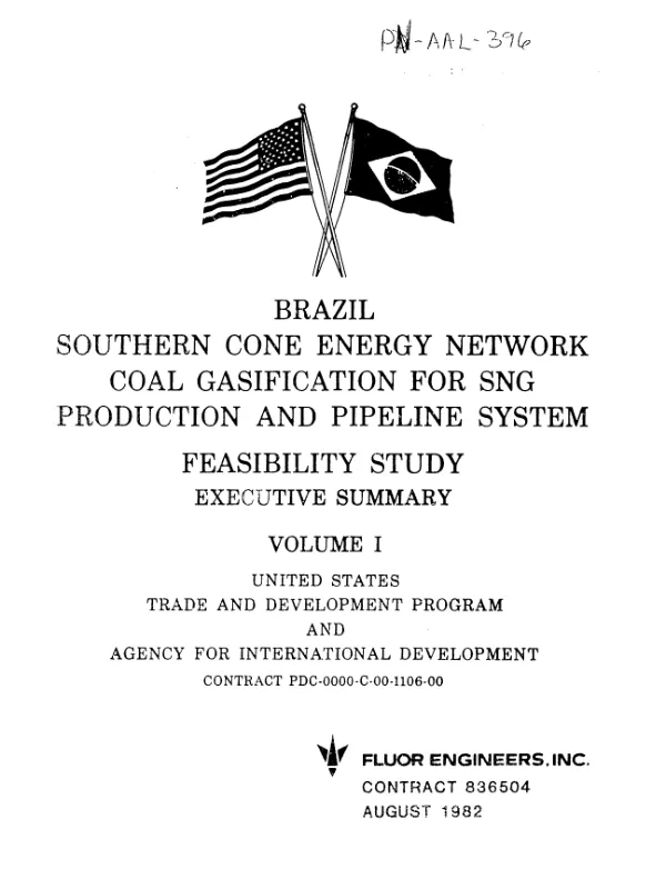Brazil southern cone energy network coal gasification for SNG production and pipeline system : v. 1, feasibility study executive summary
