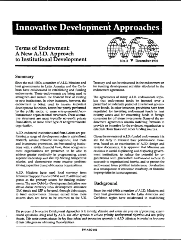 Terms of endowment : a new A.I.D. approach to institutional development