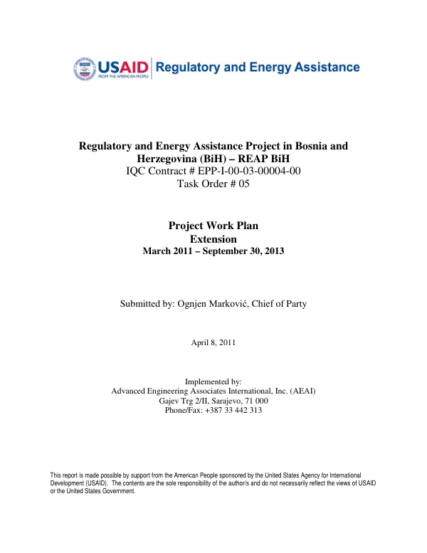 Project Work Plan March 2011 - September 30, 2013