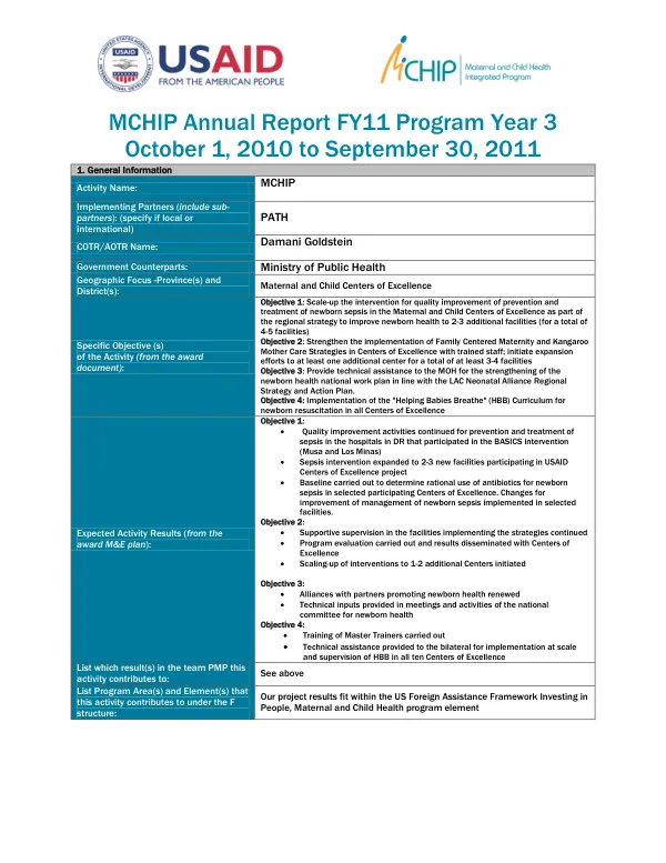 Annual Report (FY 2011; Indicators)