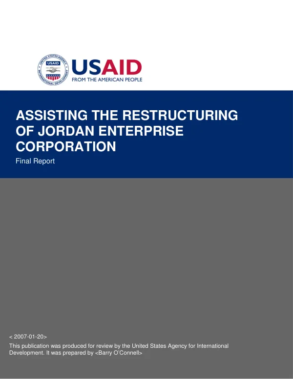 Assisting the restructuring of Jordan Enterprise Corporation : final report