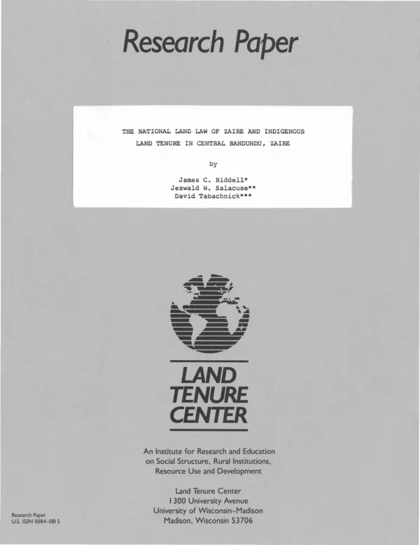 National land law of Zaire and indigenous land tenure in central Bandundu, Zaire