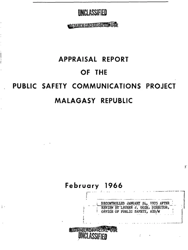 Appraisal report of the public safety communications project, Malagasy Republic