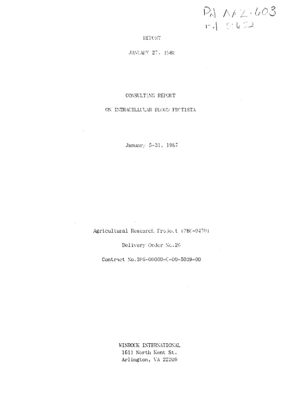Report, January 27, 1988 : consulting report on intracellular blood protista, January 5-31, 1987