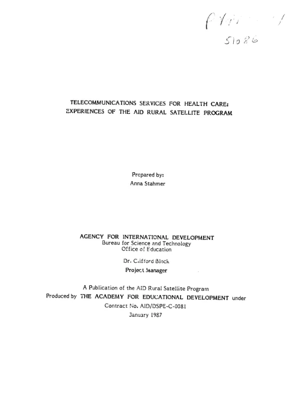 Telecommunications services for health care : experiences of the AID rural satellite program