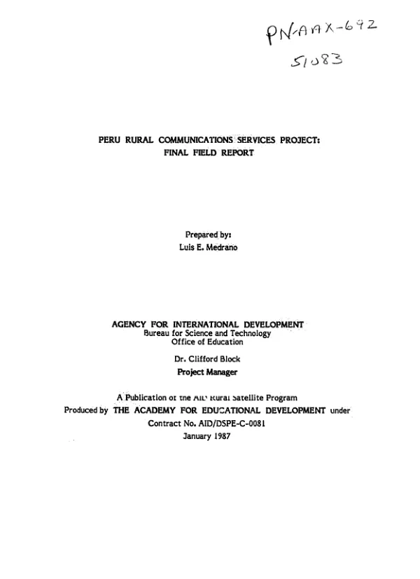 Peru rural communications services project : final field report