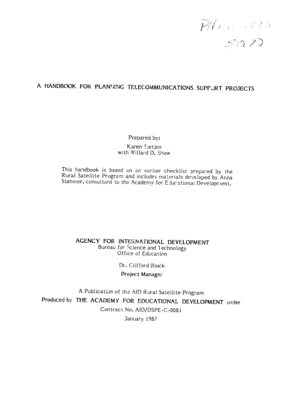 Handbook for planning telecommunications support projects