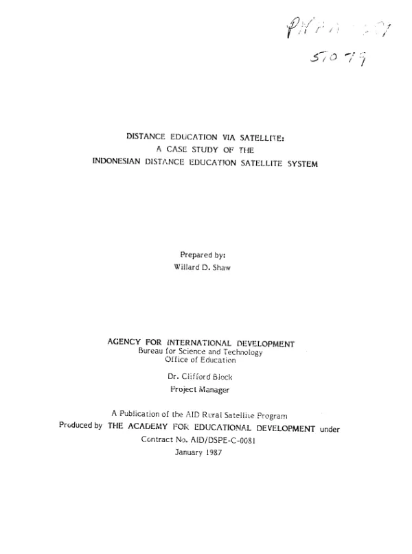 Distance education via satellite : a case study of the Indonesian distance education satellite system
