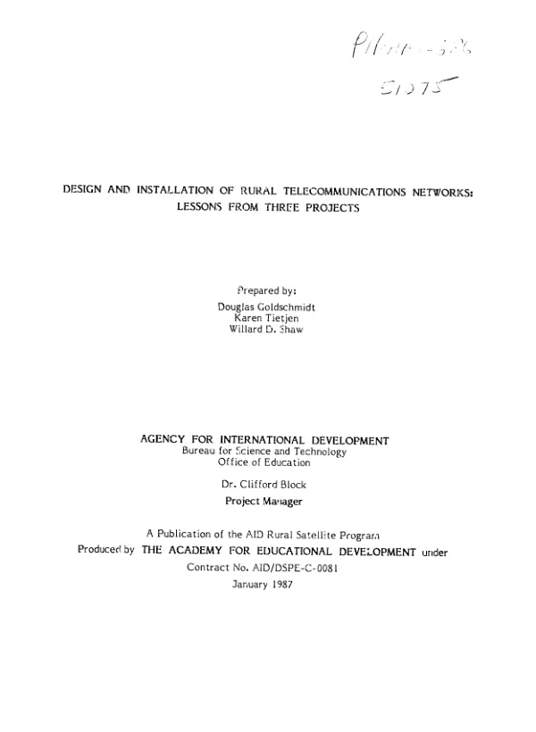 Design and installation of rural telecommunications networks : lessons from three projects