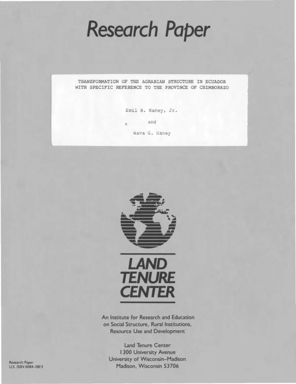 Transformation of the agrarian structure in Ecuador with specific reference to the province of Chimborazo