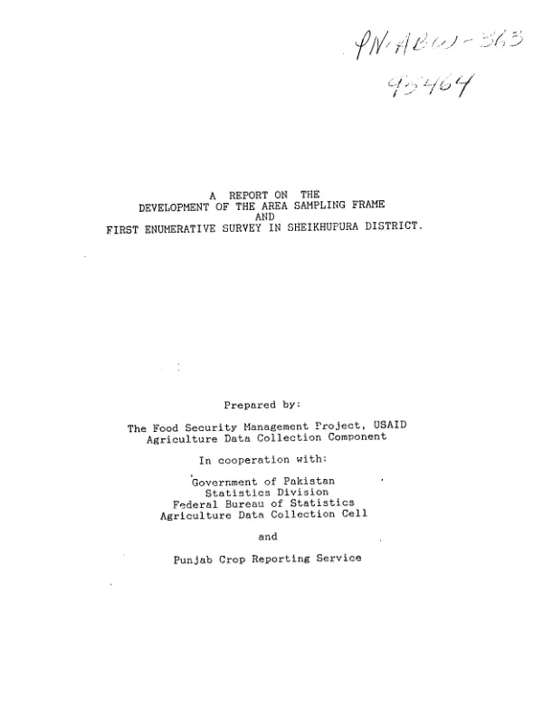 Development of the area sampling frame and first enumerative survey in Sheikhupura District : a report