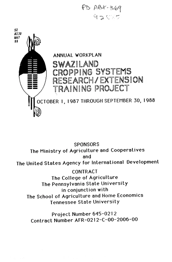 Annual workplan : Swaziland cropping systems research/extension training project -- October 1, 1987 through September 30, 1988