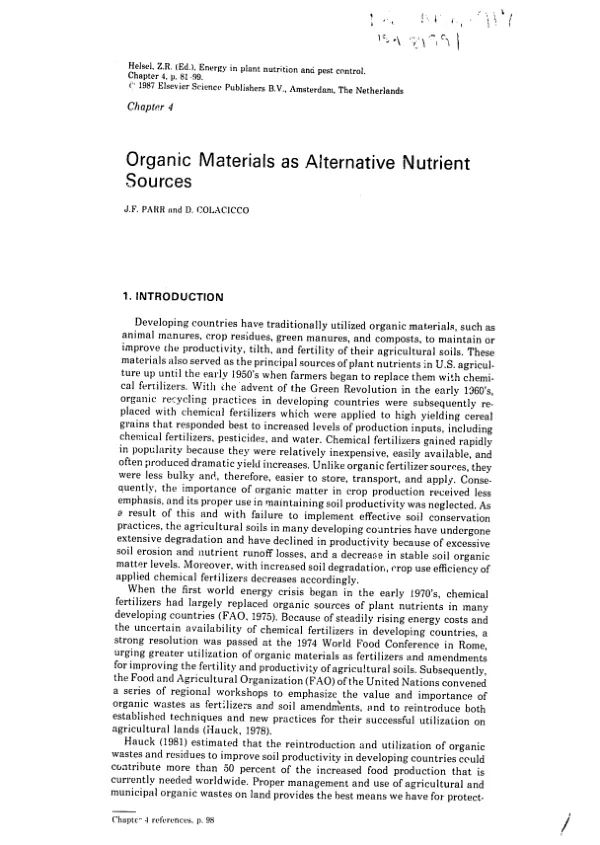 Organic materials as alternative nutrient sources