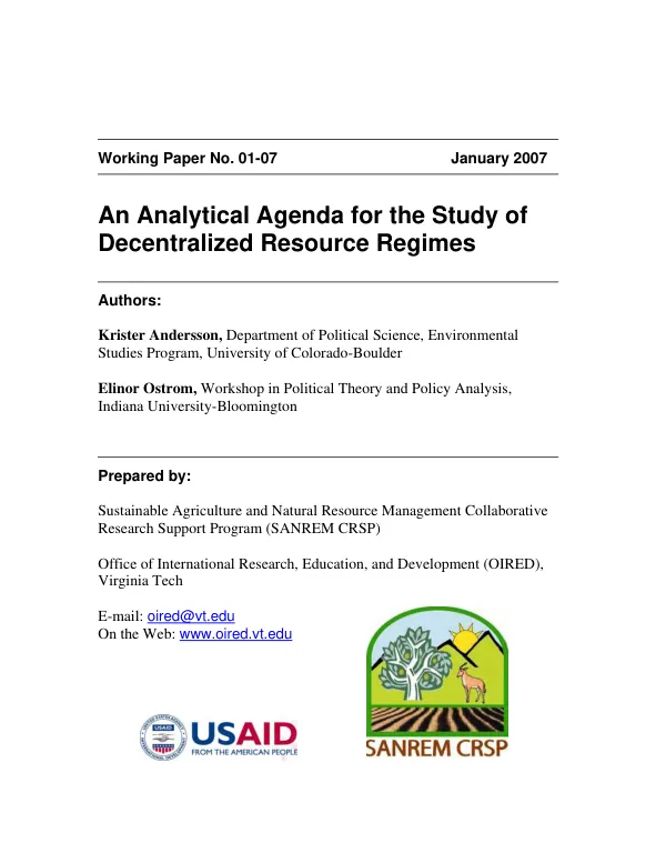 An analytical agenda for the study of decentralized resource regimes