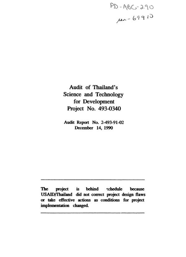 Audit of Thailand"s science and technology for development project no. 493-0340