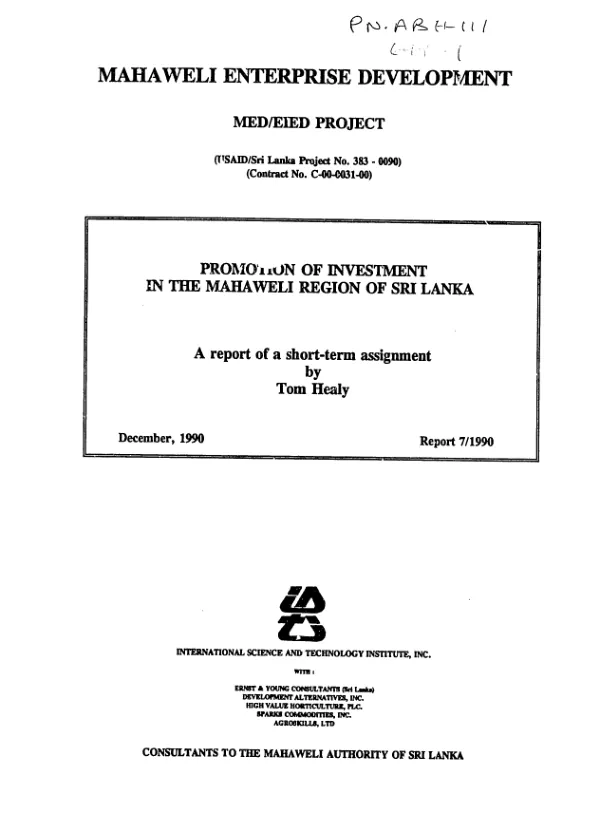 Promotion of investment in the Mahaweli region of Sri Lanka