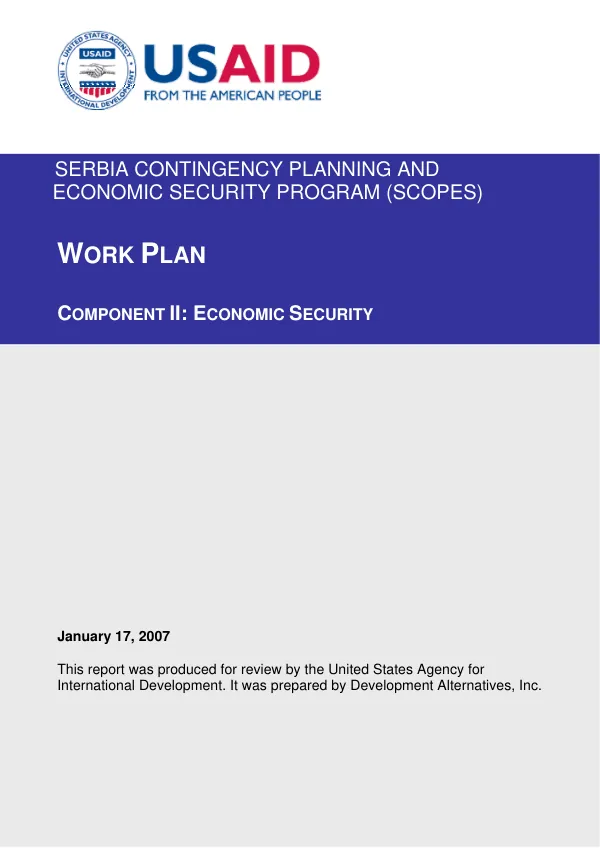Serbia contingency planning and economic security program (SCOPES) : work plan -- component II : economic security